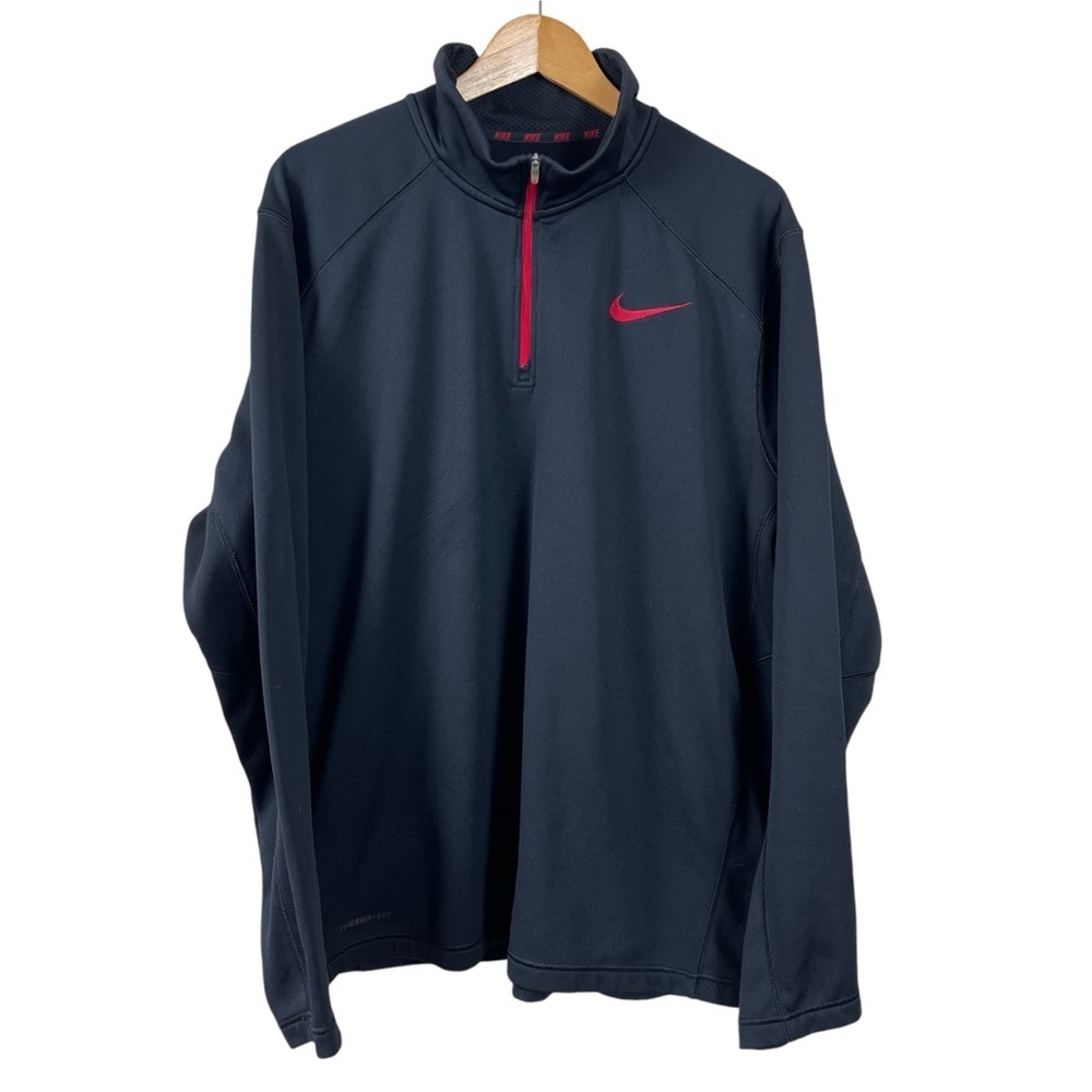Nike Therma Fit 1/4 Zip Mock Neck Pullover Sweatshirt Black Red Logo Men's XXL